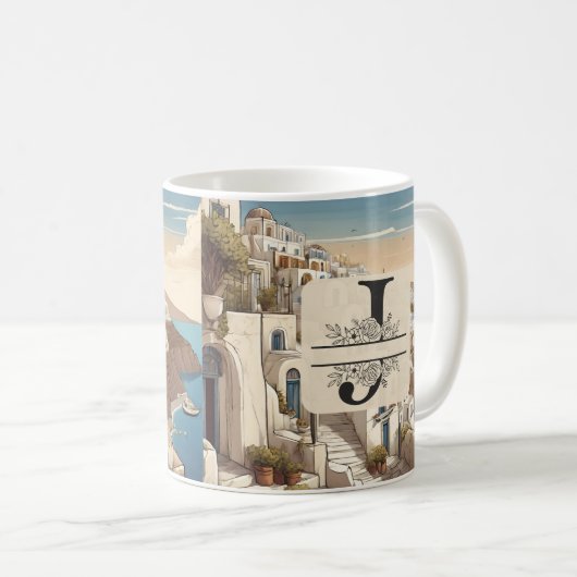 Mug Santorin Grèce Grèce île grecque monogramme Voyage (Devant droit)