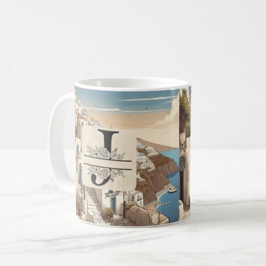 Mug Santorin Grèce Grèce île grecque monogramme Voyage (Devant gauche)