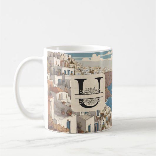 Mug Santorin Grèce Grèce île grecque monogramme Voyage (Gauche)