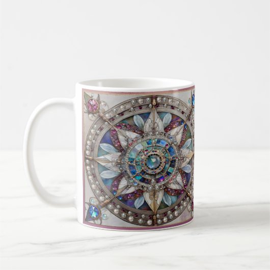 Mug Saphirs roses et bleus Diamants Perles Mandala (Gauche)