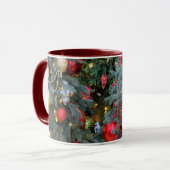 Mug Sapin de Noël avec jouets dorés, rouges. (Devant gauche)