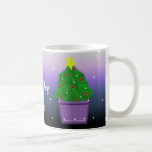 Mug Sapin de Noël dans une jardinière violette