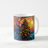 Mug Sapin de Noël de style vitrail avec soleil (Devant droit)