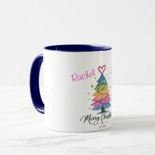 Mug Sapin de Noël dessiné en arc-en-ciel