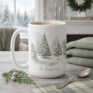 Mug Sapin de Noël en pinède hivernale en bois monogram