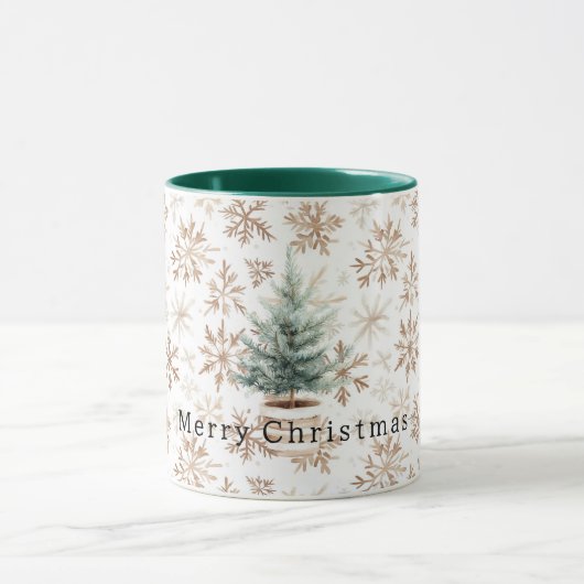 Mug Sapin de Noël Flocons de Neige Blanc Crème (Centre)