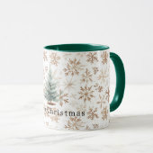Mug Sapin de Noël Flocons de Neige Blanc Crème (Devant droit)