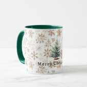 Mug Sapin de Noël Flocons de Neige Blanc Crème (Devant gauche)