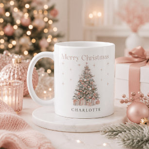 Mug Sapin de Noël Moderne Rose – Fêtes Personnalisées