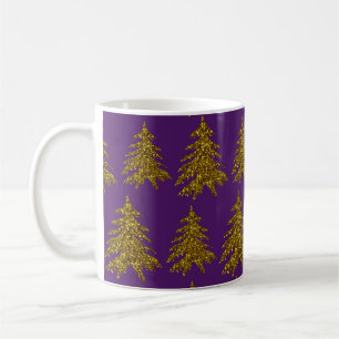 Mug Sapin de Noël pailleté or sur fond violet 