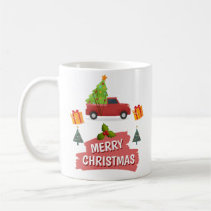 Mug Sapin de Noël sur voiture camion rouge
