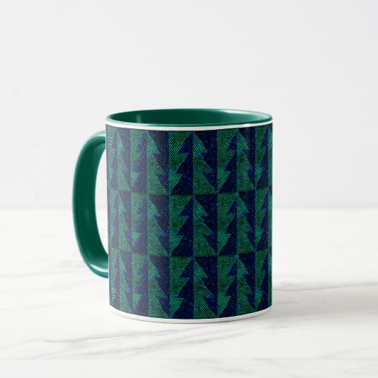 Mug Sapins de Noël bleus et verts. (Devant gauche)
