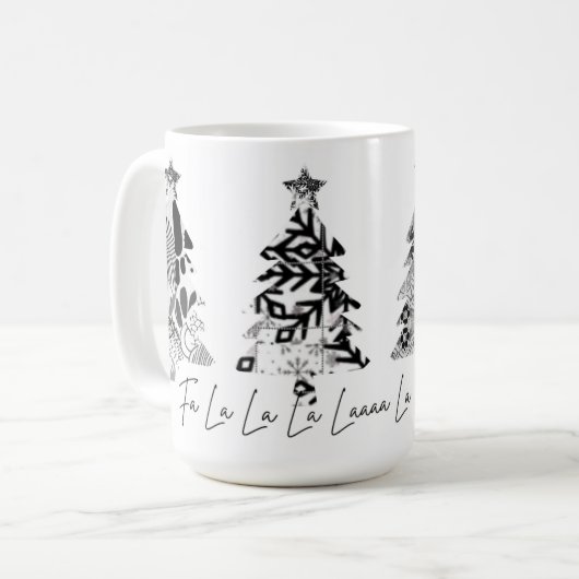 Mug sapins de Noël design noir et blanc (Devant gauche)