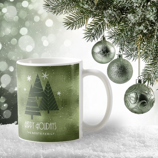 Mug Sapins de Noël et Flocons Vert ID863