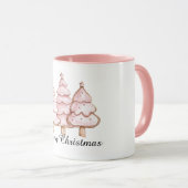 Mug Sapins de Noël roses avec étoiles dorées (Devant droit)