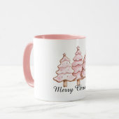 Mug Sapins de Noël roses avec étoiles dorées (Devant gauche)