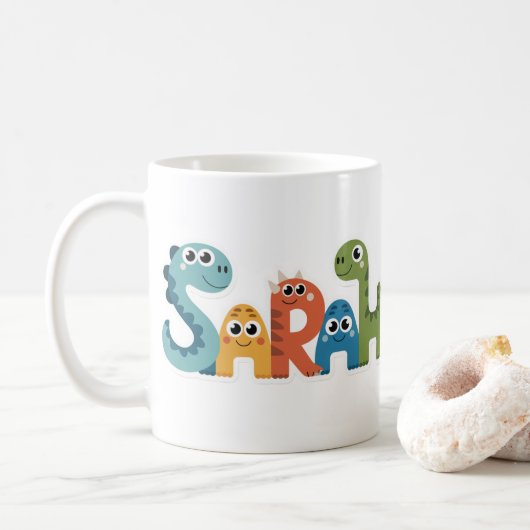 Mug Sarah Dinosaur Nom Cute Dino Lettres Design (Avec donut)