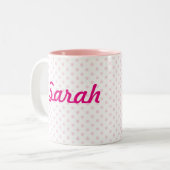 ♥ MUG ♥ SARAH pink poka pot girly personnaliser (Devant gauche)