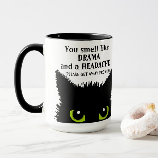 Mug Sarcastique Chat Drama & Headache Office École (Avec donut)