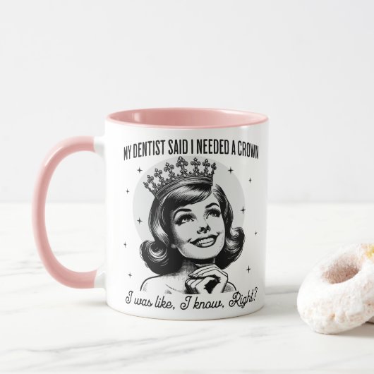 Mug sarcastique rétro - Couronne (Avec donut)