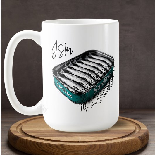 Mug Sardine turquoise Art Tin Personnalisé Nom du mono
