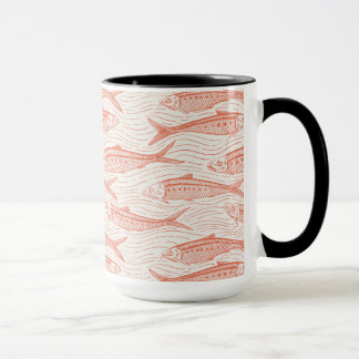 Mug Sardines en mouvement en corail et blanc cassé