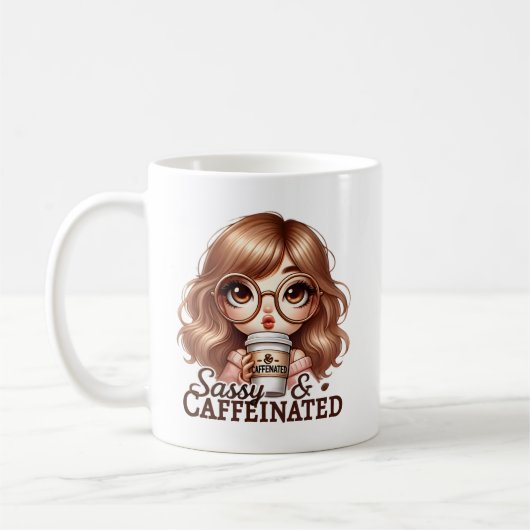 Mug Sassy & Caffeinated - mignonne fille avec Gla surd (Gauche)