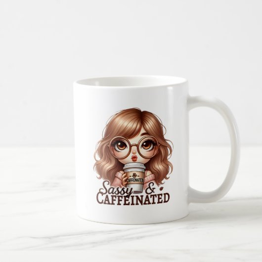 Mug Sassy & Caffeinated - mignonne fille avec Gla surd (Droite)