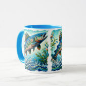 Mug Saumon Saut Mosaïque Floral Blue Green Peach (Devant gauche)
