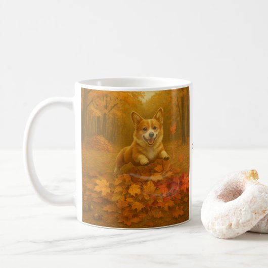 Mug Saut de feuille de Corgi (Avec donut)