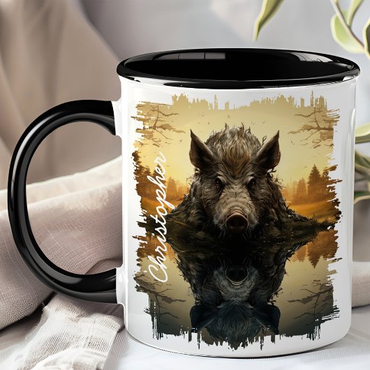 Mug Sauvage de Boar dans le lac d'automne Réflexion