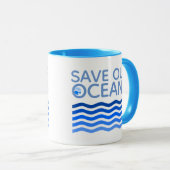 Mug Sauvez nos océans Blue Stylisé Earth Waves (Devant droit)