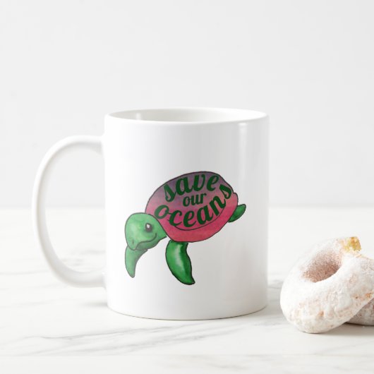 Mug Sauvez nos océans Tortue de mer violette (Avec donut)