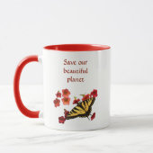 Mug Sauvez Notre Planète Papillon jaune Fleurs rouges  (Gauche)
