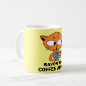 Mug SAVOUREZ CET ARÔME DE CAFÉ ! Chat buvant du Café (Devant gauche)