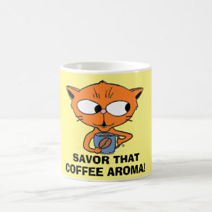 Mug SAVOUREZ CET ARÔME DE CAFÉ ! Chat buvant du Café