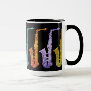 Mug Saxophones bariolés sur le noir (changez l'arriè