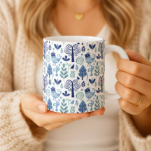 Scandinavian Folk Art Bird and Botanical Pattern M