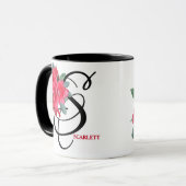 Mug Scarlett nom personnalisable joli rouge floral fun (Devant gauche)