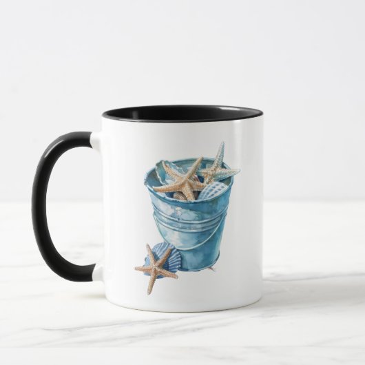 Mug Sceau de coquilles - Design d'aquarelle bleu (Gauche)
