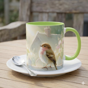 Mug Scène aquarelle d'oiseau aux roses de jardin
