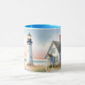 Mug Scène aquarelle d'un phare et d'une maisonnette au (Centre)