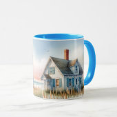 Mug Scène aquarelle d'un phare et d'une maisonnette au (Devant droit)