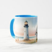 Mug Scène aquarelle d'un phare et d'une maisonnette au (Devant gauche)