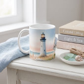 Mug Scène aquarelle d'un phare et d'une maisonnette au