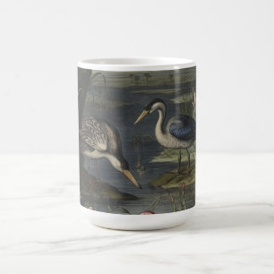 Mug Scène botanique de grue bleue près d'une rivière