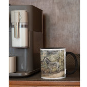 Mug Scène botanique de zèbres et lions dans une oasis