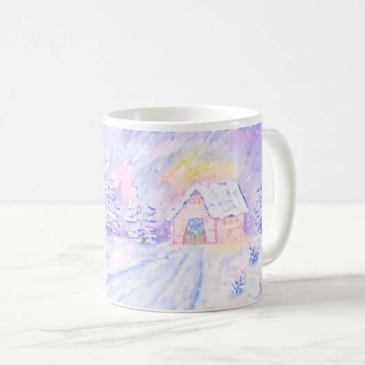 Mug Scène Cabine rose neige de Noël (Devant droit)