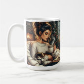 Mug Scène cosy | Femme qui boit du cacao avec chat (Gauche)