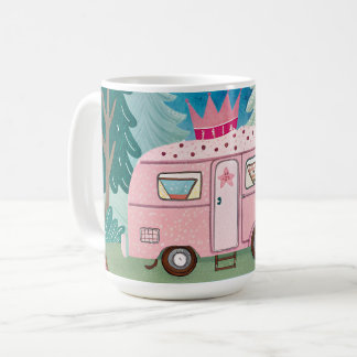 Mug Scène de camping Whimsical Pink Camper Van Camping